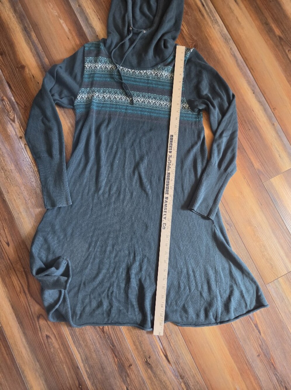 Teal Hooded Knit Dress with Fair Isle Detail - Picture 8 of 8